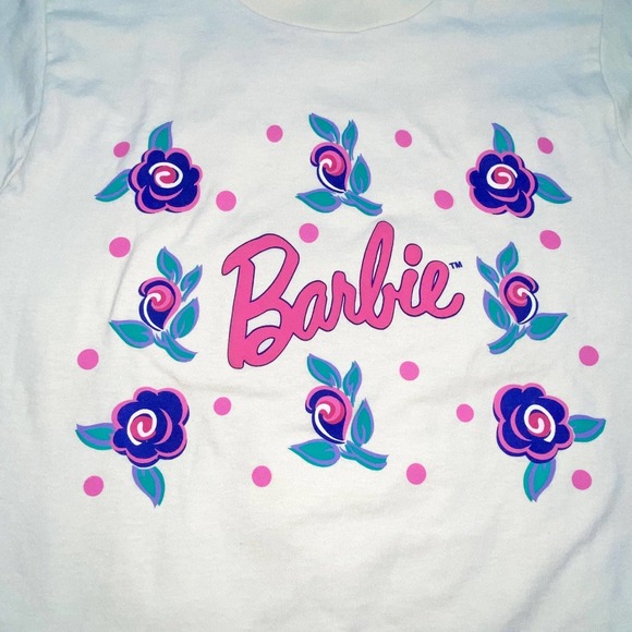 M/L Vintage 1996 Barbie Mattel Single Stitch Puff Paint Logo T-Shirt - Picture 4 of 9